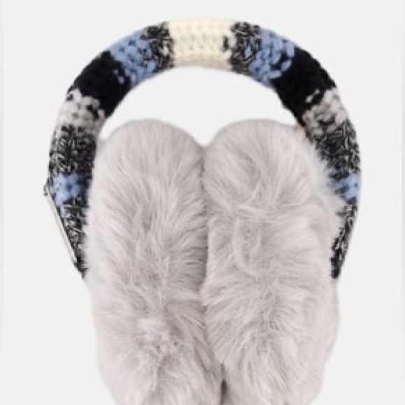 MICHAEL KORS TWEED STRIPE FAUX FUR EARMUFFS OS GRAY/BLUE NWT main image 5